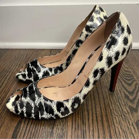Casadei patent leather peep toe animal print stiletto heels made in Italy s10 - Picture 5 of 10